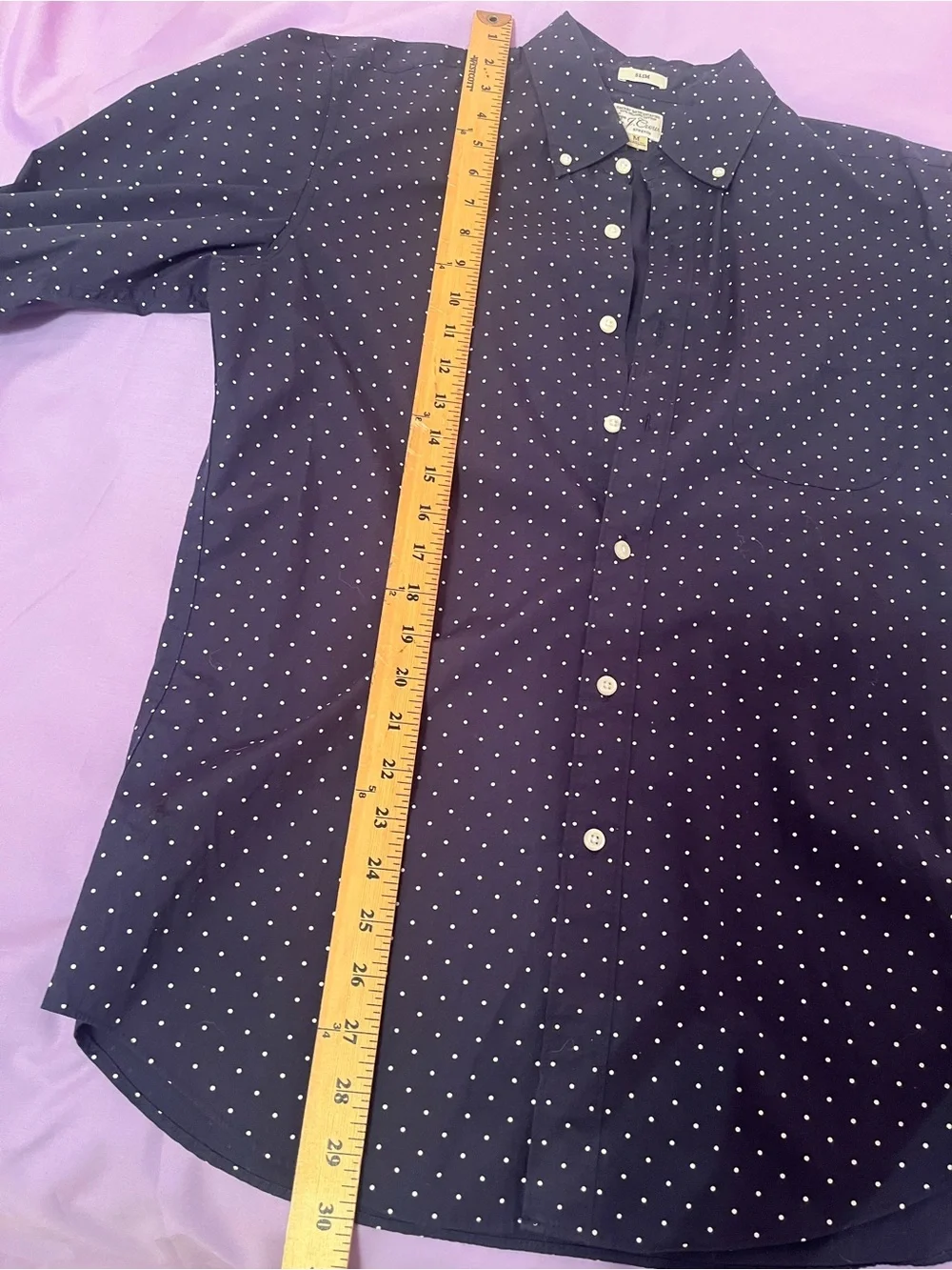 J. Crew Navy Button-Down Shirt with White Micro Dots